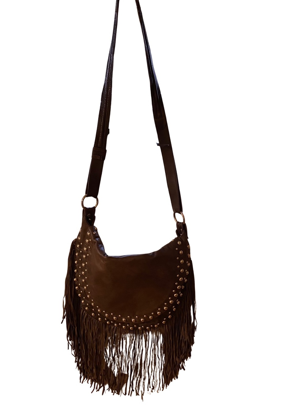 Vintage Zara Brown Fringed Studded Crossbody Bag